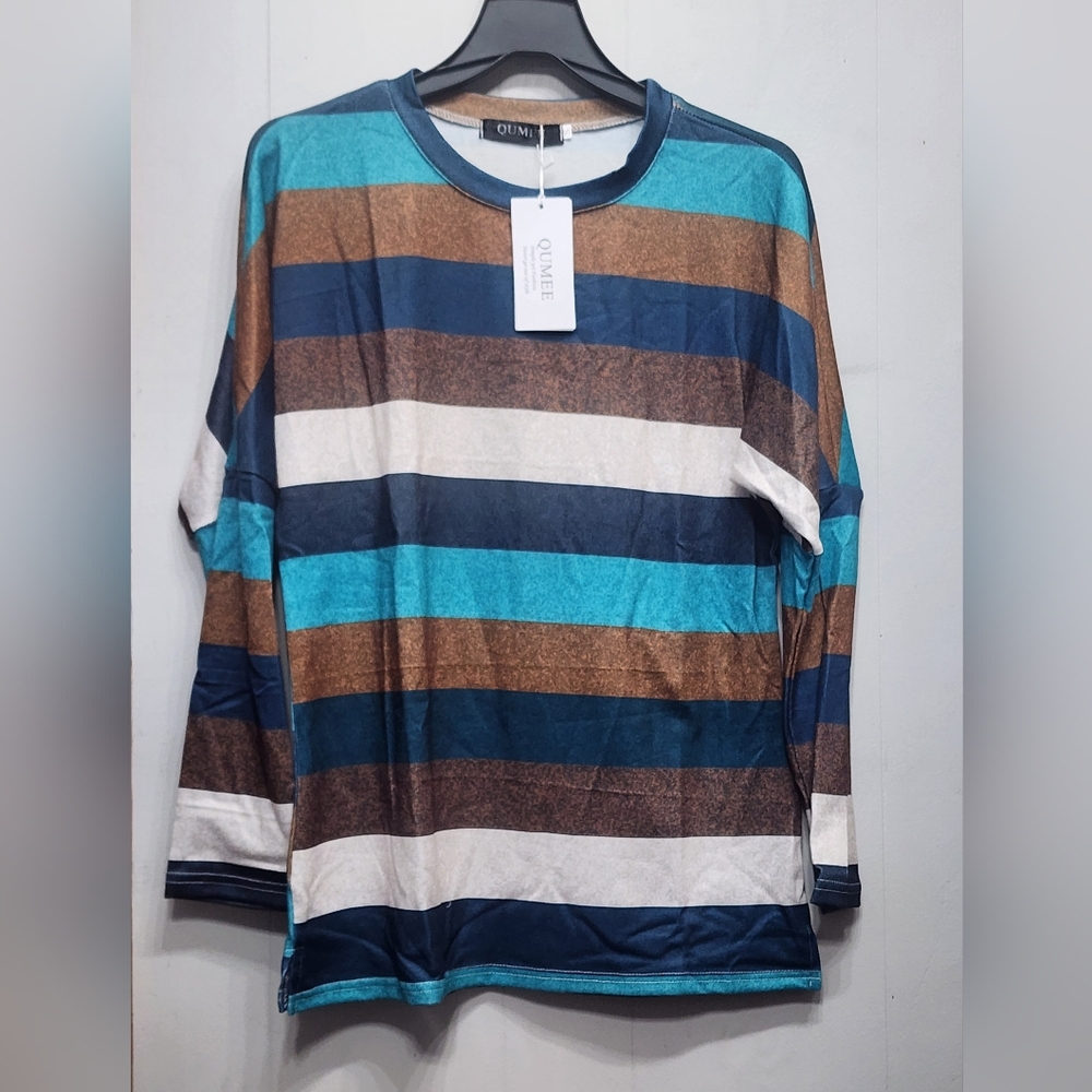 NWT Long Sleeve Shirt Small Striped Blue Colorful Lightweight Casual
